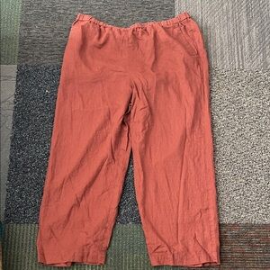 Eileen Fisher linen rust stretch hi waist pant xl